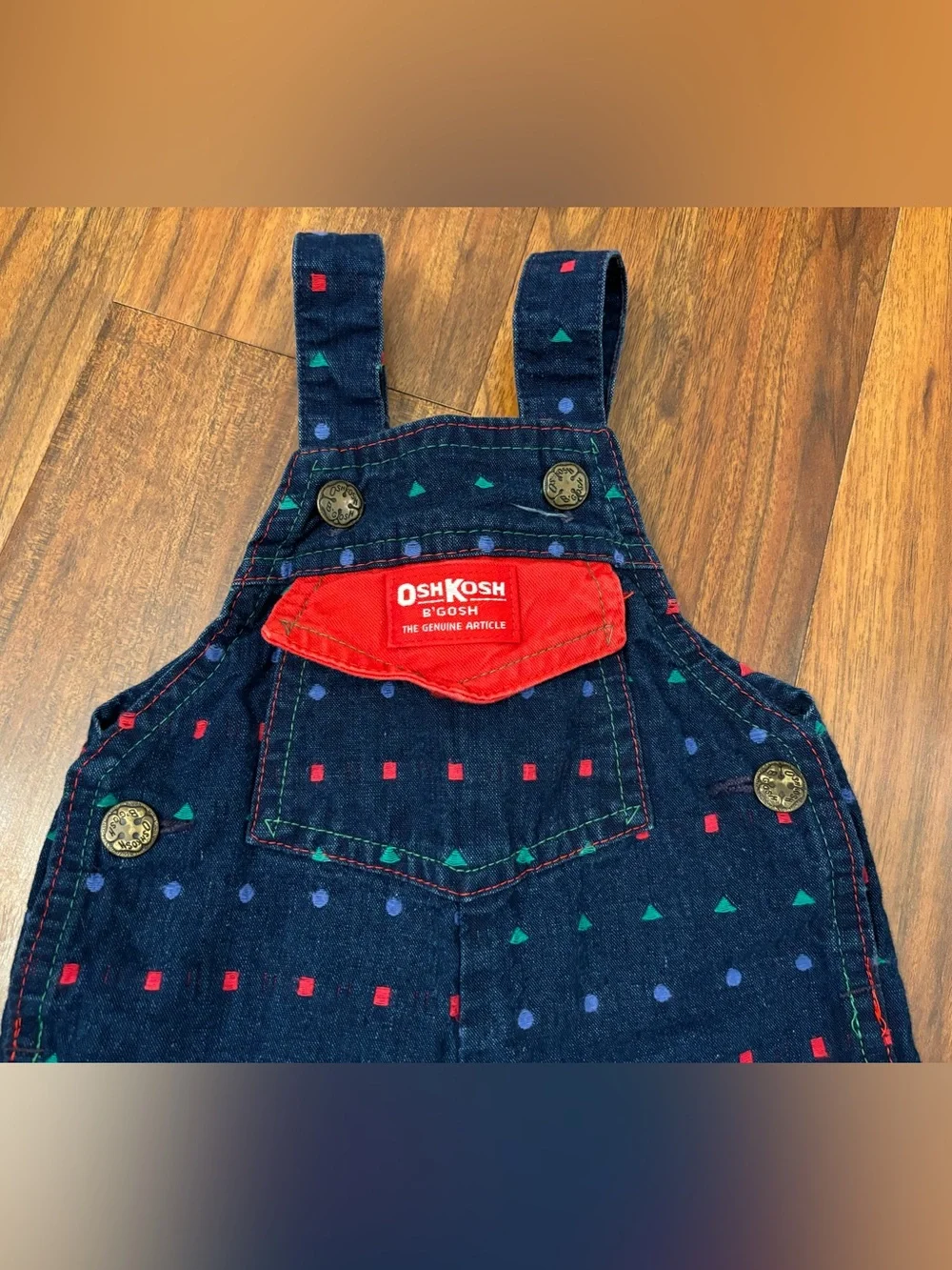 Osh Kosh B’Gosh Vintage Denim Geometric Shapes Overalls